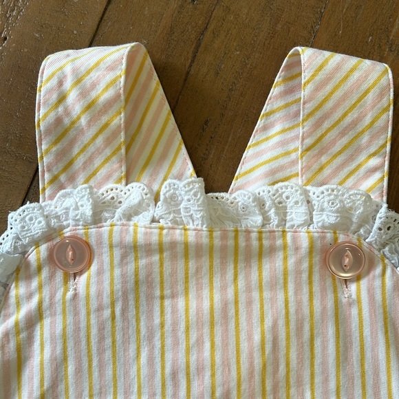 Serendipity cross back striped button front ruffled bubble romper - Picture 3 of 7